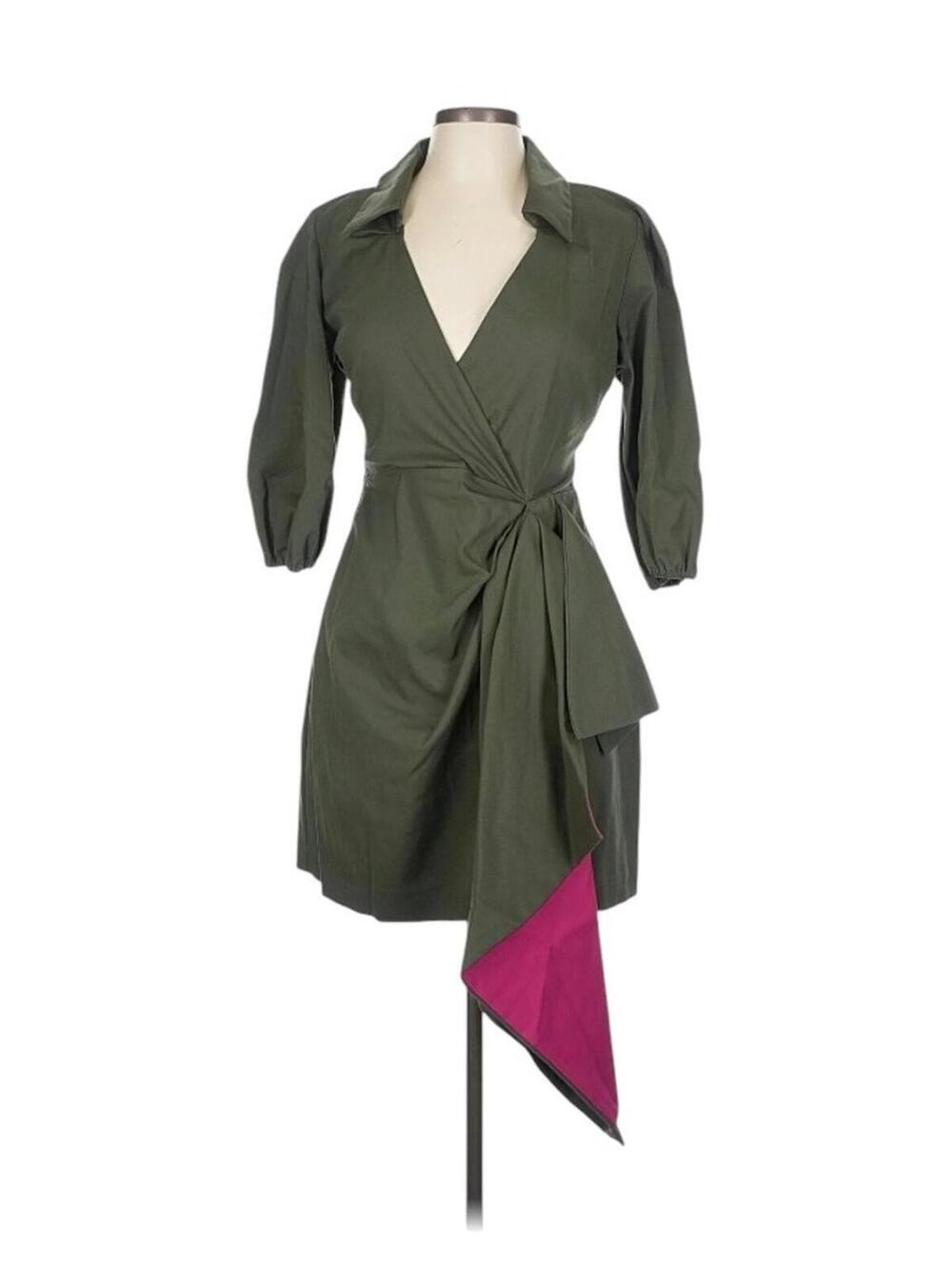 ONE33 Social Womens Green Olive & Fushia Two Tone Sash Minidress Size 12